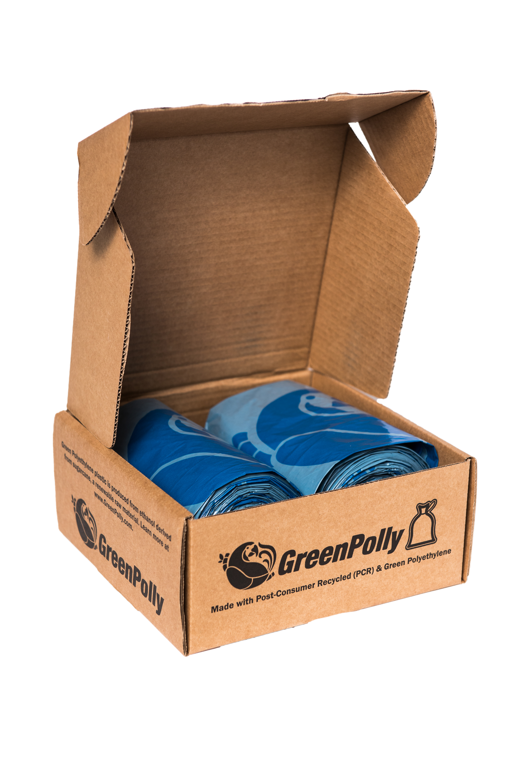 13 Gallon Opaque Gray Blue Tall Kitchen Drawstring Trash Bags, 100% Recycled Plastic-Brown Box Pack