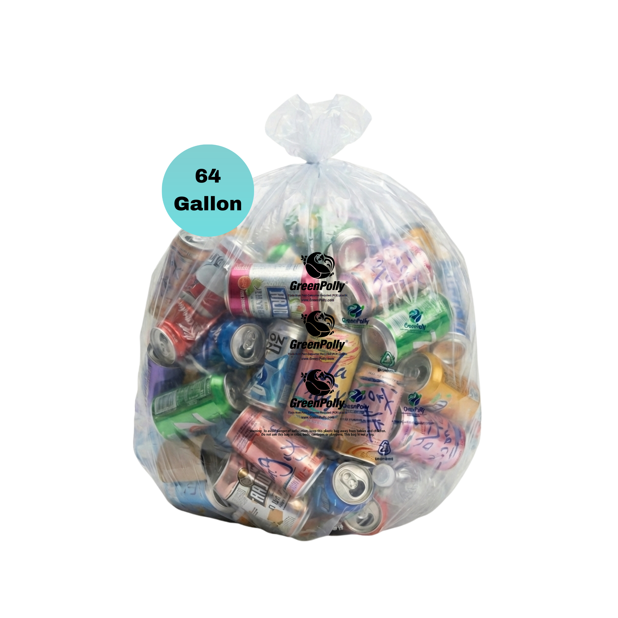 GreenPolly 64-Gallon Commercial Clear Bags – Strong, Sustainable, and 100% Recycled