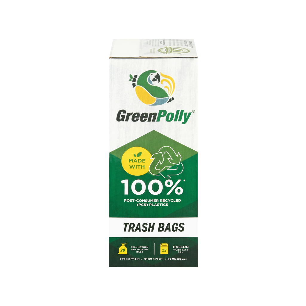 13 Gallon Opaque Gray Blue Tall Kitchen Drawstring Trash Bags, 100% Recycled Plastic