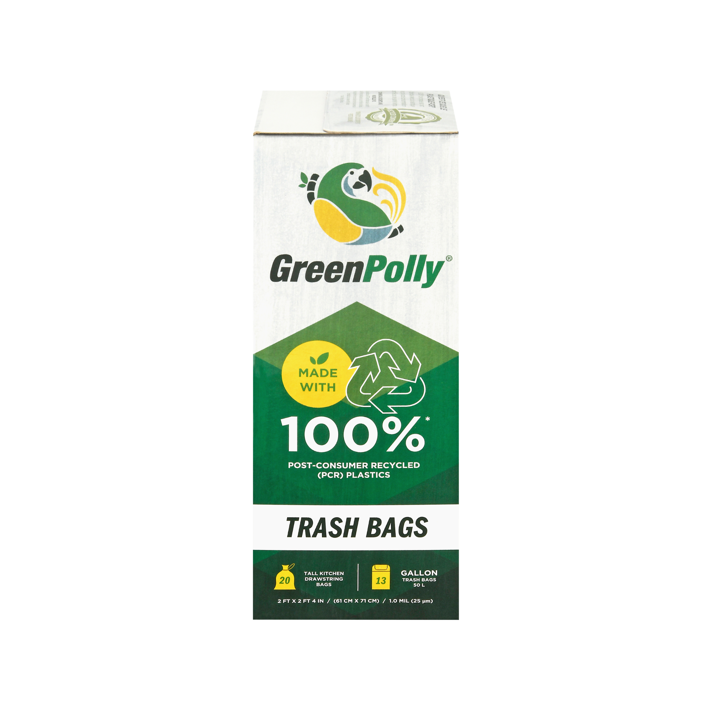 13 Gallon Opaque Gray Blue Tall Kitchen Drawstring Trash Bags, 100% Recycled Plastic