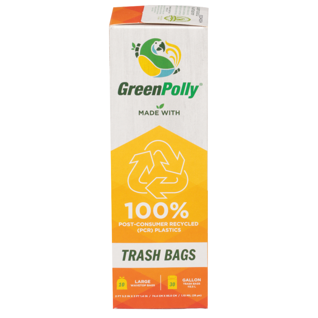 30 Gallon Opaque Gray Blue Wavetop Trash Bags, 100% Recycled Plastic