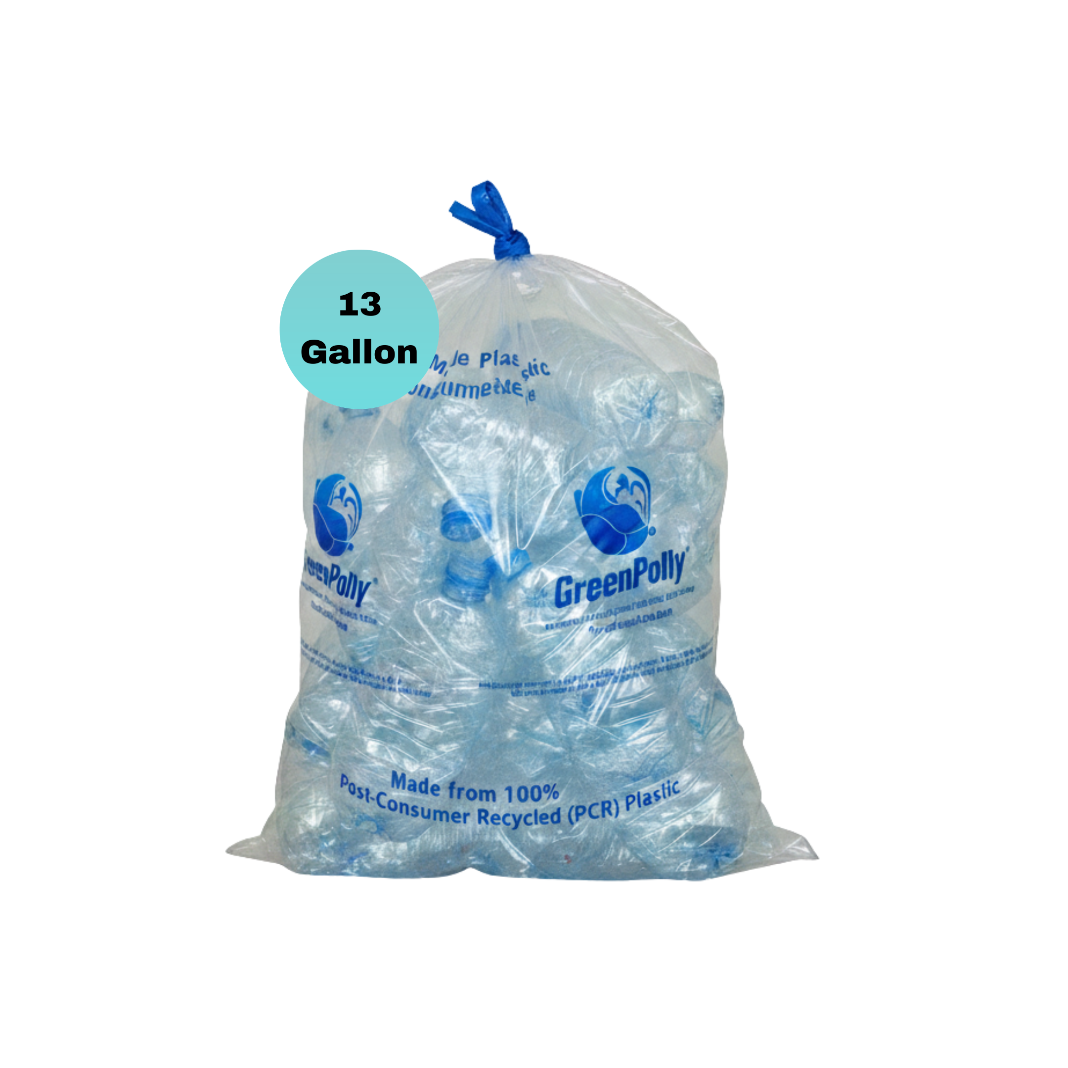 13 Gallon Clear Tall Kitchen Drawstring Trash Bags, 100% Recycled Plastic